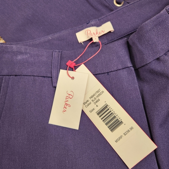 NWT $238 Parker Navy Blue Tapered Lace Up Ruffle Ankle Cropped Pants Size 4 - Picture 4 of 4